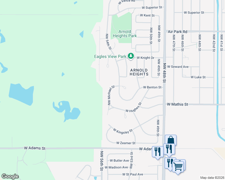 map of restaurants, bars, coffee shops, grocery stores, and more near 3601 Northwest Michael Street in Lincoln