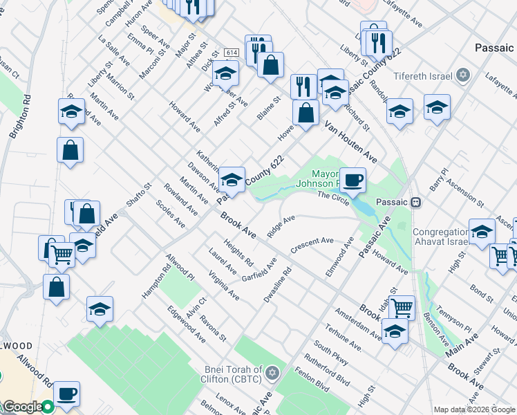 map of restaurants, bars, coffee shops, grocery stores, and more near 136 Mineral Spring Avenue in Passaic