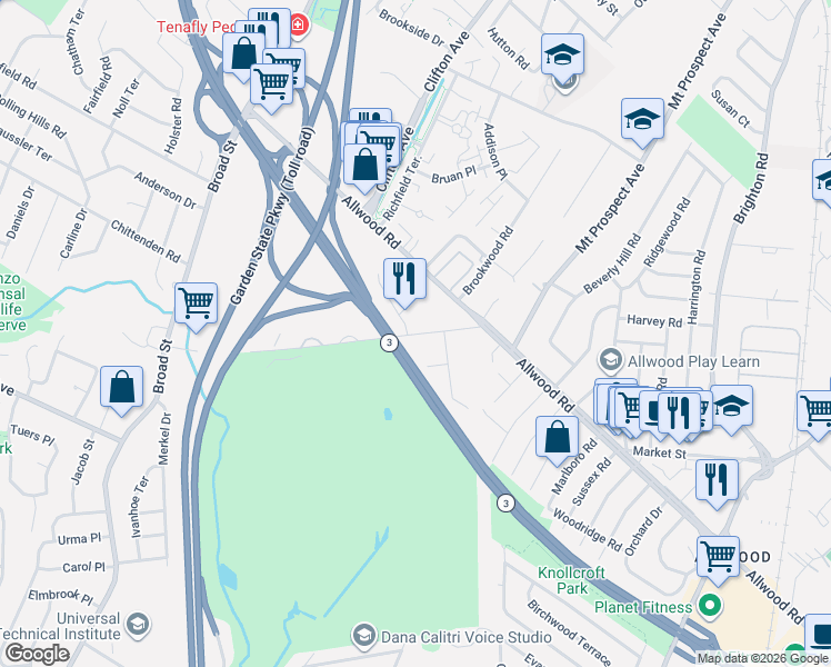 map of restaurants, bars, coffee shops, grocery stores, and more near 11 Dianne Court in Clifton