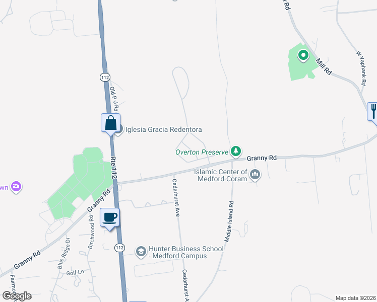 map of restaurants, bars, coffee shops, grocery stores, and more near 49 Crossbar Road in Medford