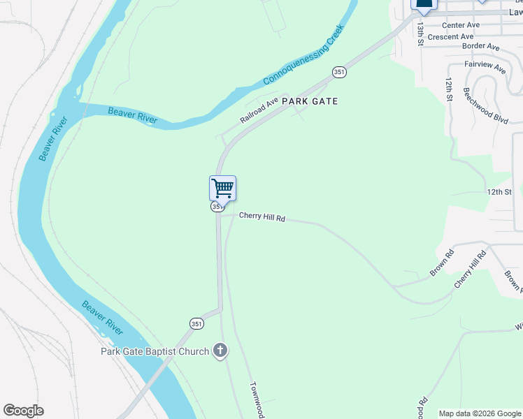 map of restaurants, bars, coffee shops, grocery stores, and more near 2390 Cherry Hill Road in Ellwood City