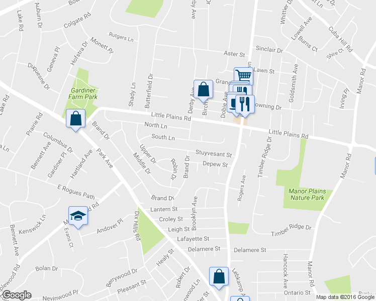 map of restaurants, bars, coffee shops, grocery stores, and more near Stuyvesant Street in Huntington