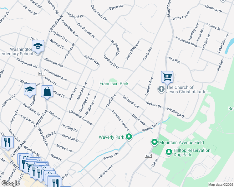 map of restaurants, bars, coffee shops, grocery stores, and more near 179 Smull Avenue in West Caldwell
