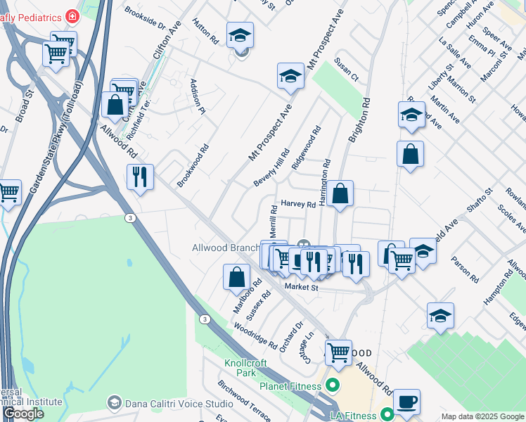 map of restaurants, bars, coffee shops, grocery stores, and more near 64 Surrey Lane in Clifton