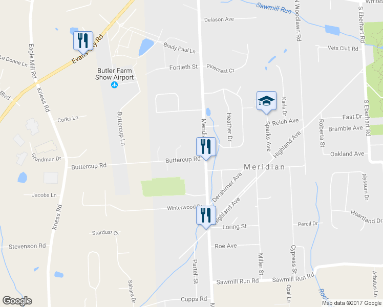 map of restaurants, bars, coffee shops, grocery stores, and more near 102 Buttercup Road in Meridian