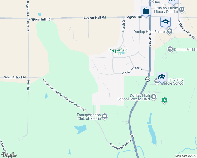 map of restaurants, bars, coffee shops, grocery stores, and more near Copperpoint Drive in Dunlap