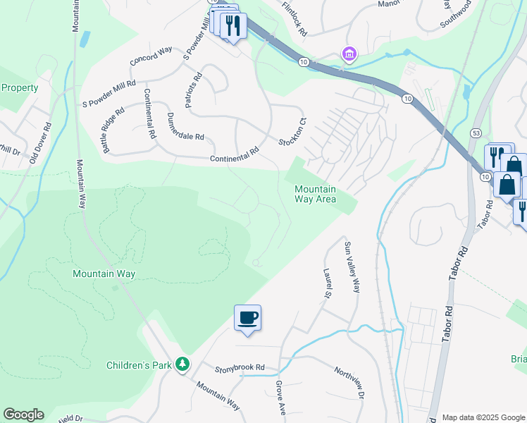 map of restaurants, bars, coffee shops, grocery stores, and more near 18 Emerson Road in Morris Plains