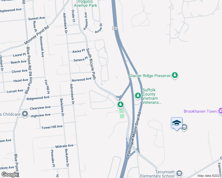 map of restaurants, bars, coffee shops, grocery stores, and more near 201 Vista View Drive in Coram