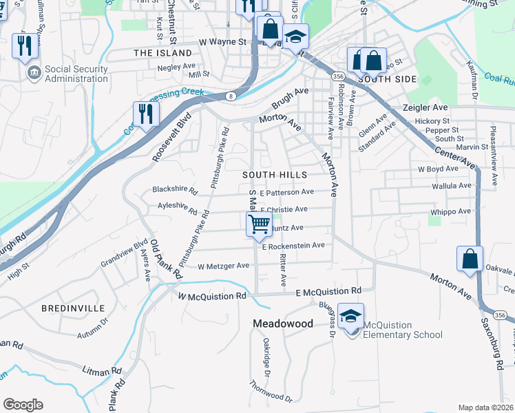 map of restaurants, bars, coffee shops, grocery stores, and more near in Butler