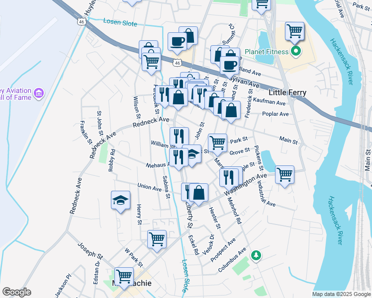 map of restaurants, bars, coffee shops, grocery stores, and more near 182 Liberty Street in Little Ferry