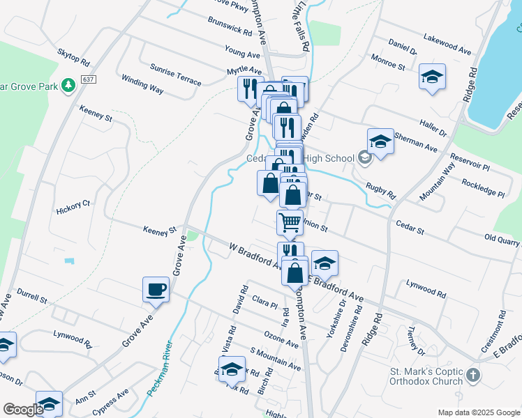 map of restaurants, bars, coffee shops, grocery stores, and more near 10 Robin Lane in Cedar Grove