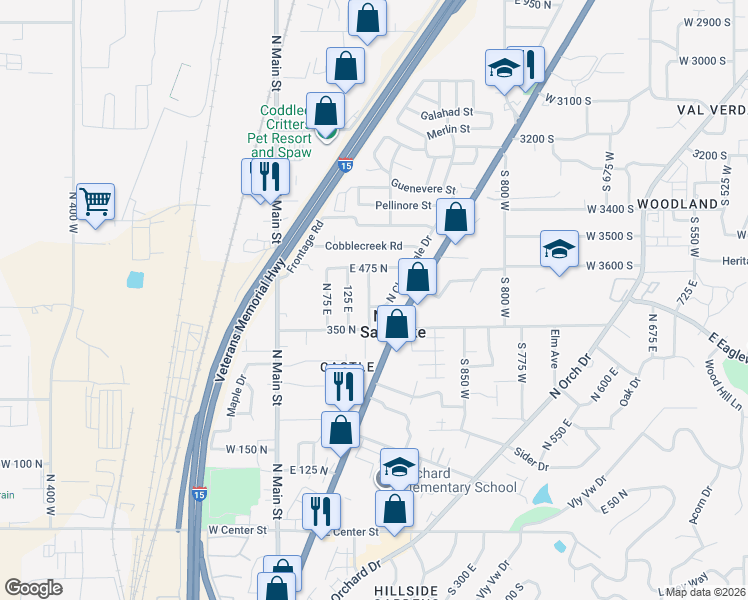 map of restaurants, bars, coffee shops, grocery stores, and more near 400 North 175 East in North Salt Lake
