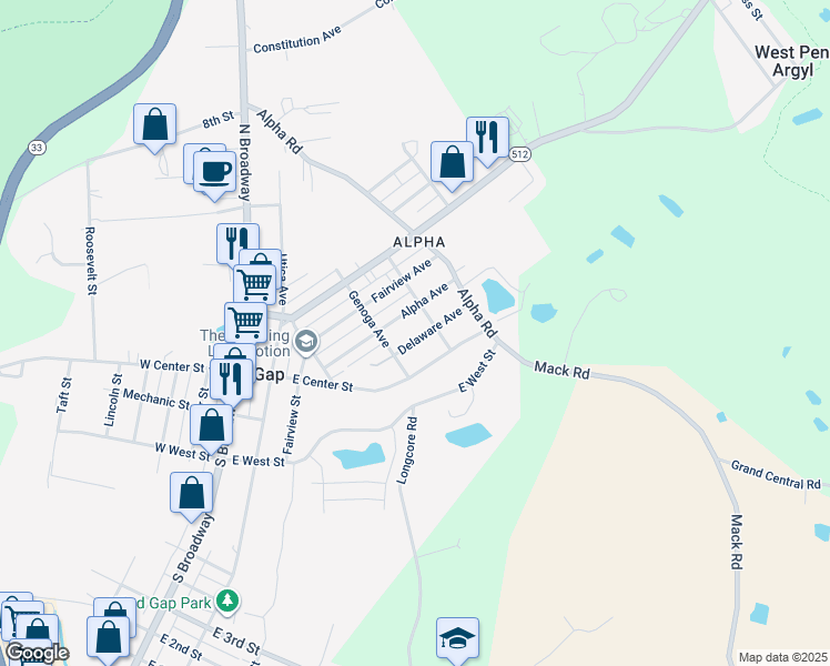 map of restaurants, bars, coffee shops, grocery stores, and more near 206 Delaware Avenue in Wind Gap