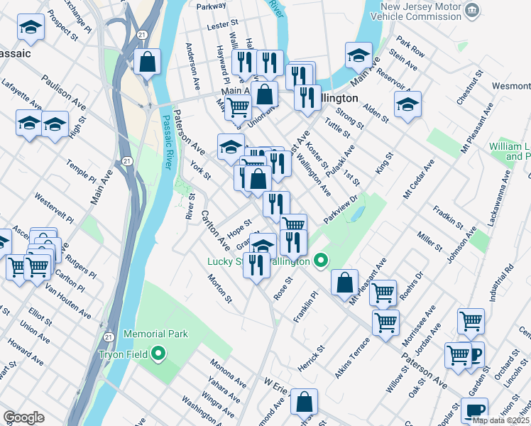 map of restaurants, bars, coffee shops, grocery stores, and more near 177 Paterson Avenue in Wallington