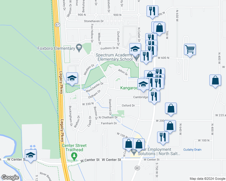 map of restaurants, bars, coffee shops, grocery stores, and more near 939 Southhampton Drive in North Salt Lake