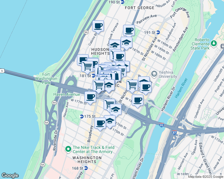 map of restaurants, bars, coffee shops, grocery stores, and more near in New York