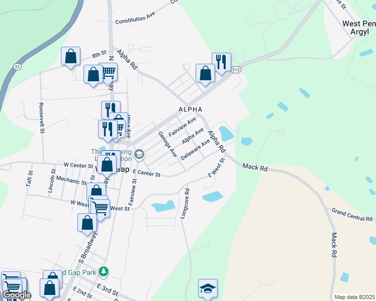 map of restaurants, bars, coffee shops, grocery stores, and more near 206 Delaware Avenue in Wind Gap