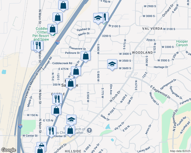 map of restaurants, bars, coffee shops, grocery stores, and more near 833 West 3600 South in Bountiful