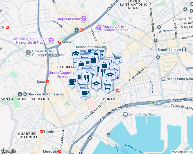map of restaurants, bars, coffee shops, grocery stores, and more near 36 Via San Gregorio Armeno in Napoli