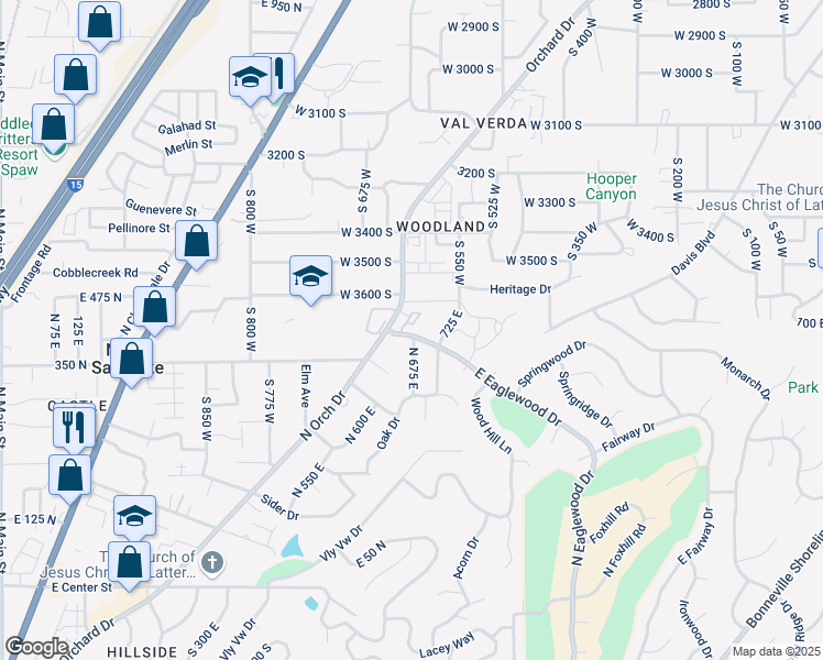 map of restaurants, bars, coffee shops, grocery stores, and more near 665 East Eaglewood Drive in North Salt Lake