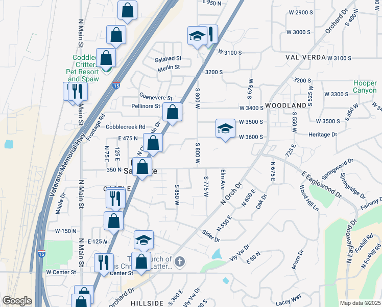 map of restaurants, bars, coffee shops, grocery stores, and more near 833 West 3600 South in Bountiful