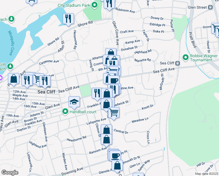 map of restaurants, bars, coffee shops, grocery stores, and more near 200 Glen Cove Avenue in Sea Cliff