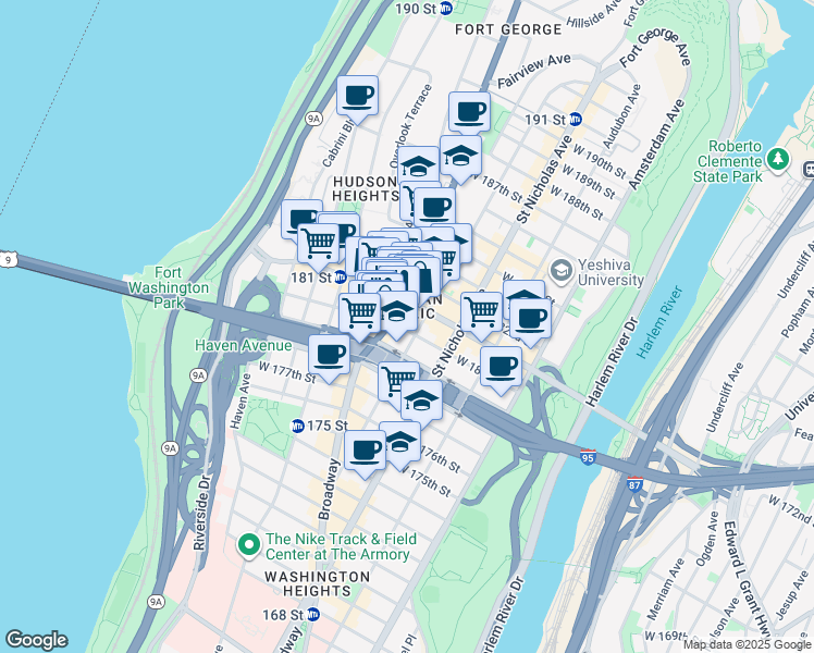 map of restaurants, bars, coffee shops, grocery stores, and more near in New York