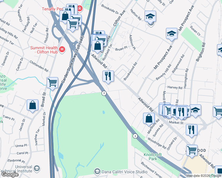 map of restaurants, bars, coffee shops, grocery stores, and more near 11 Dianne Court in Clifton