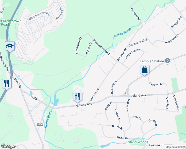 map of restaurants, bars, coffee shops, grocery stores, and more near 306 A Emmans Road in Roxbury Township