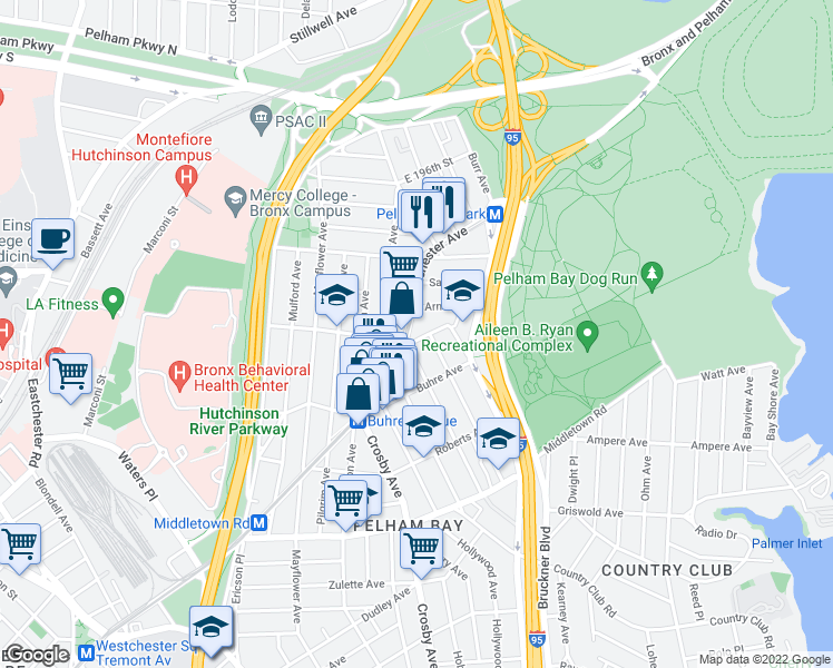 map of restaurants, bars, coffee shops, grocery stores, and more near 3111 Willow Lane in Bronx