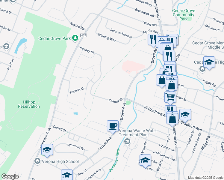 map of restaurants, bars, coffee shops, grocery stores, and more near 110 Grove Avenue in Cedar Grove