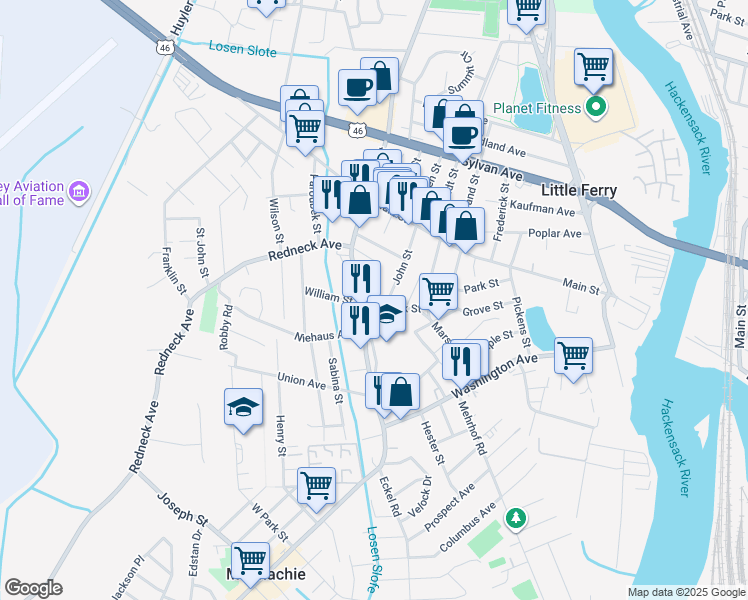 map of restaurants, bars, coffee shops, grocery stores, and more near 182 Liberty Street in Little Ferry