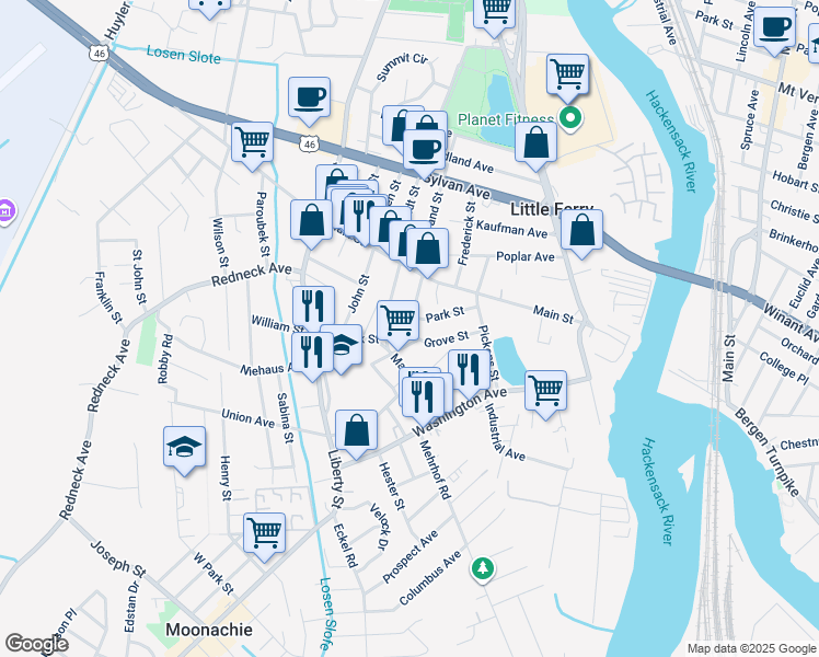 map of restaurants, bars, coffee shops, grocery stores, and more near 47 Center St in Little Ferry