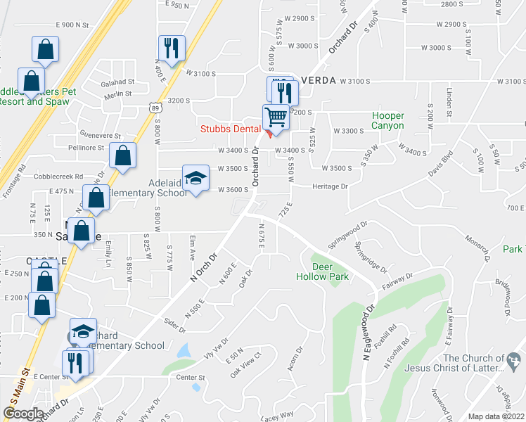 map of restaurants, bars, coffee shops, grocery stores, and more near 665 East Eaglewood Drive in North Salt Lake