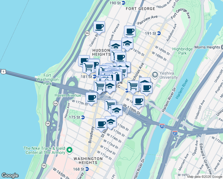 map of restaurants, bars, coffee shops, grocery stores, and more near in New York