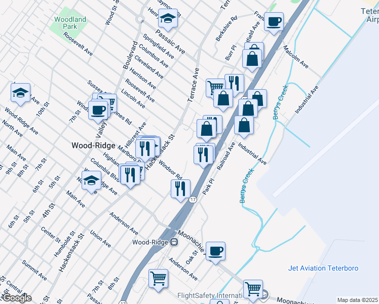 map of restaurants, bars, coffee shops, grocery stores, and more near 356 Hackensack Street in Wood-Ridge