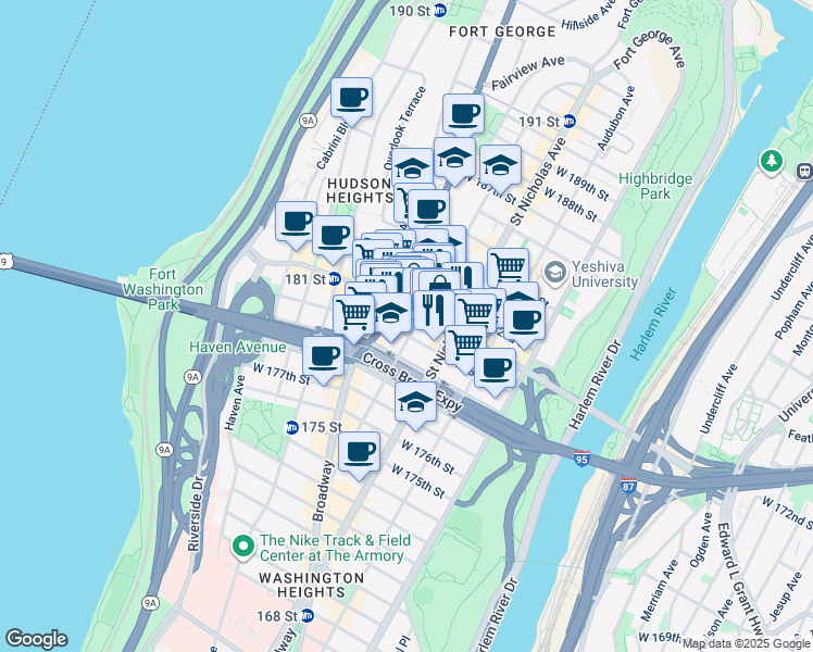 map of restaurants, bars, coffee shops, grocery stores, and more near in New York
