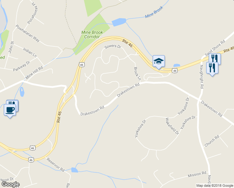map of restaurants, bars, coffee shops, grocery stores, and more near 95 Winding Hill Drive in Hackettstown