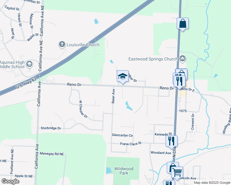 map of restaurants, bars, coffee shops, grocery stores, and more near 1304 Baier Avenue in Louisville