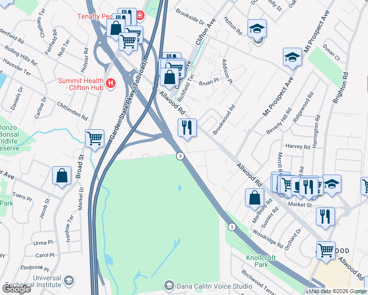 map of restaurants, bars, coffee shops, grocery stores, and more near 11 Dianne Court in Clifton