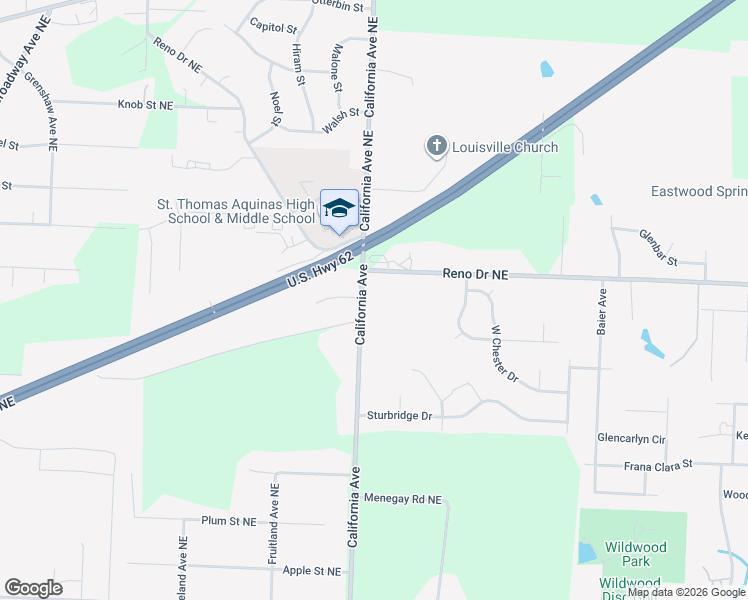 map of restaurants, bars, coffee shops, grocery stores, and more near 5292 California Ave in Louisville