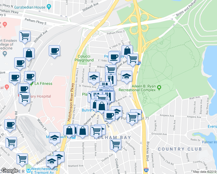 map of restaurants, bars, coffee shops, grocery stores, and more near 2917 Saint Theresa Avenue in Bronx