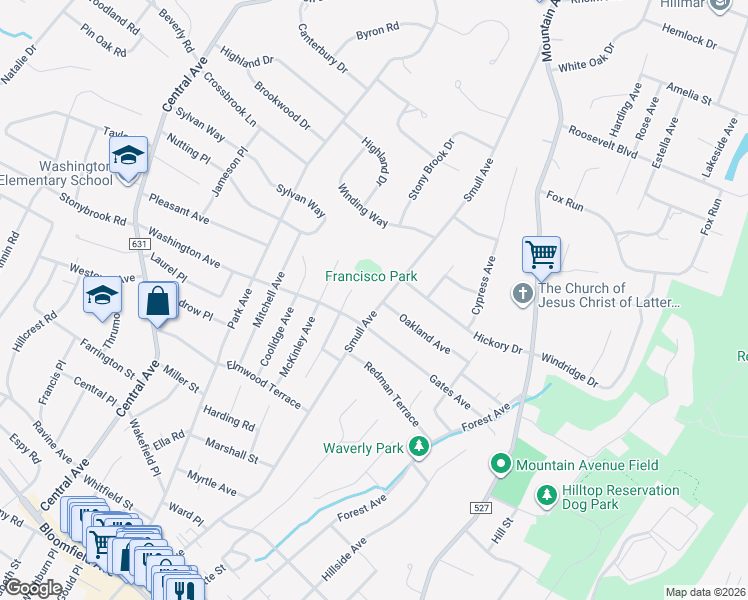 map of restaurants, bars, coffee shops, grocery stores, and more near 179 Smull Avenue in West Caldwell