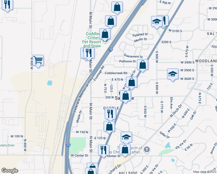 map of restaurants, bars, coffee shops, grocery stores, and more near 427 125 East in North Salt Lake