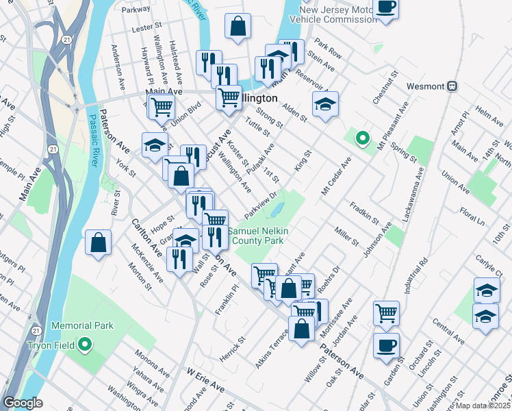 map of restaurants, bars, coffee shops, grocery stores, and more near 314 Wallington Avenue in Wallington