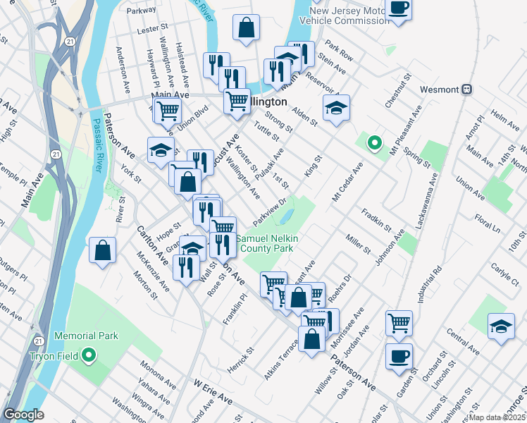 map of restaurants, bars, coffee shops, grocery stores, and more near 314 Wallington Avenue in Wallington