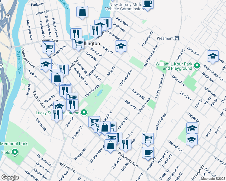map of restaurants, bars, coffee shops, grocery stores, and more near 85 Mount Cedar Avenue in Wallington