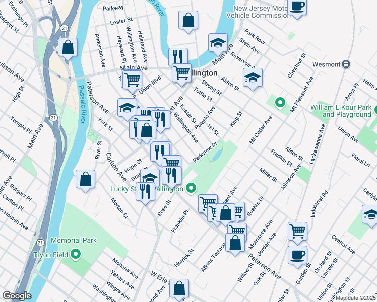 map of restaurants, bars, coffee shops, grocery stores, and more near 308 Hayward Place in Wallington
