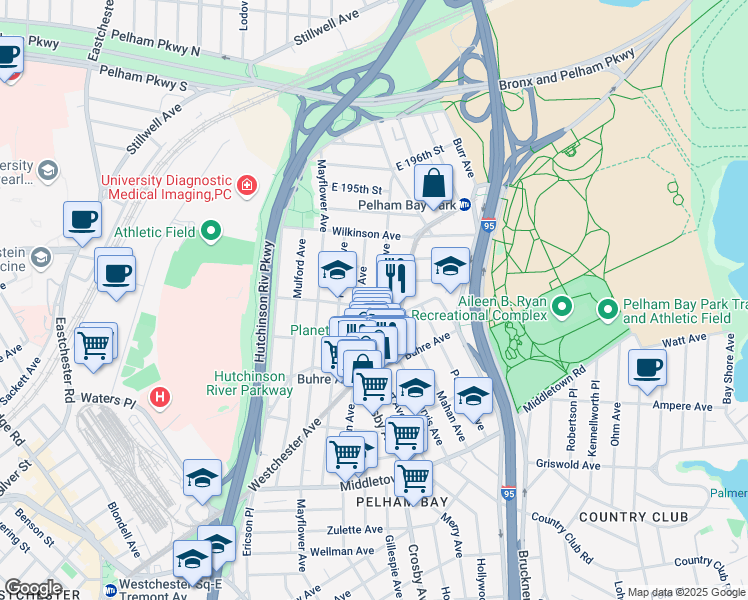 map of restaurants, bars, coffee shops, grocery stores, and more near 2917 Saint Theresa Avenue in Bronx