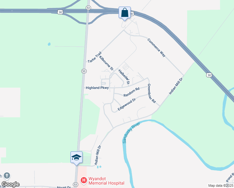 map of restaurants, bars, coffee shops, grocery stores, and more near 307 Random Road in Upper Sandusky